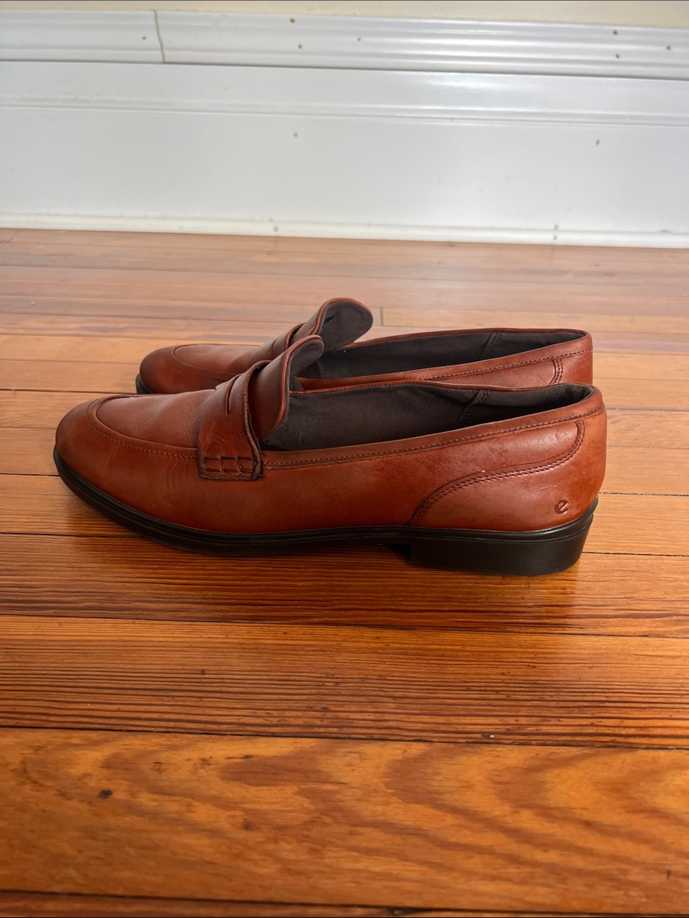 ECCO Cognac Brown Leather Penny Loafers Slip On Flat Shoes Women Size EU 41 - Picture 5 of 11